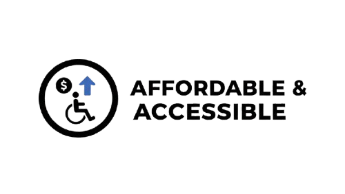 Logo with accessibility icon and text 'Affordable & Accessible' on a white background
